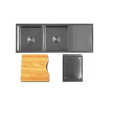 Kitchen Sink | Q4 Topmount Double Bowl Radial Corner | Flat Bed Drainer | 1220x450x200 - TKS-410RB