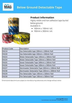 Gas Underground Detectable tape 100mm x 300mt Roll - Code: 95020