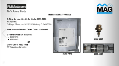 FM MATTSSON TMV 5110 Spare Part - T/P Regulation Cartridges x 3 - Code: 3860-1128