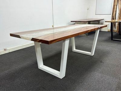 African Mahogany White resin river dining table