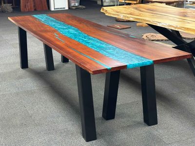 Rosewood &amp; Turquoise Epoxy Resin River Dining table