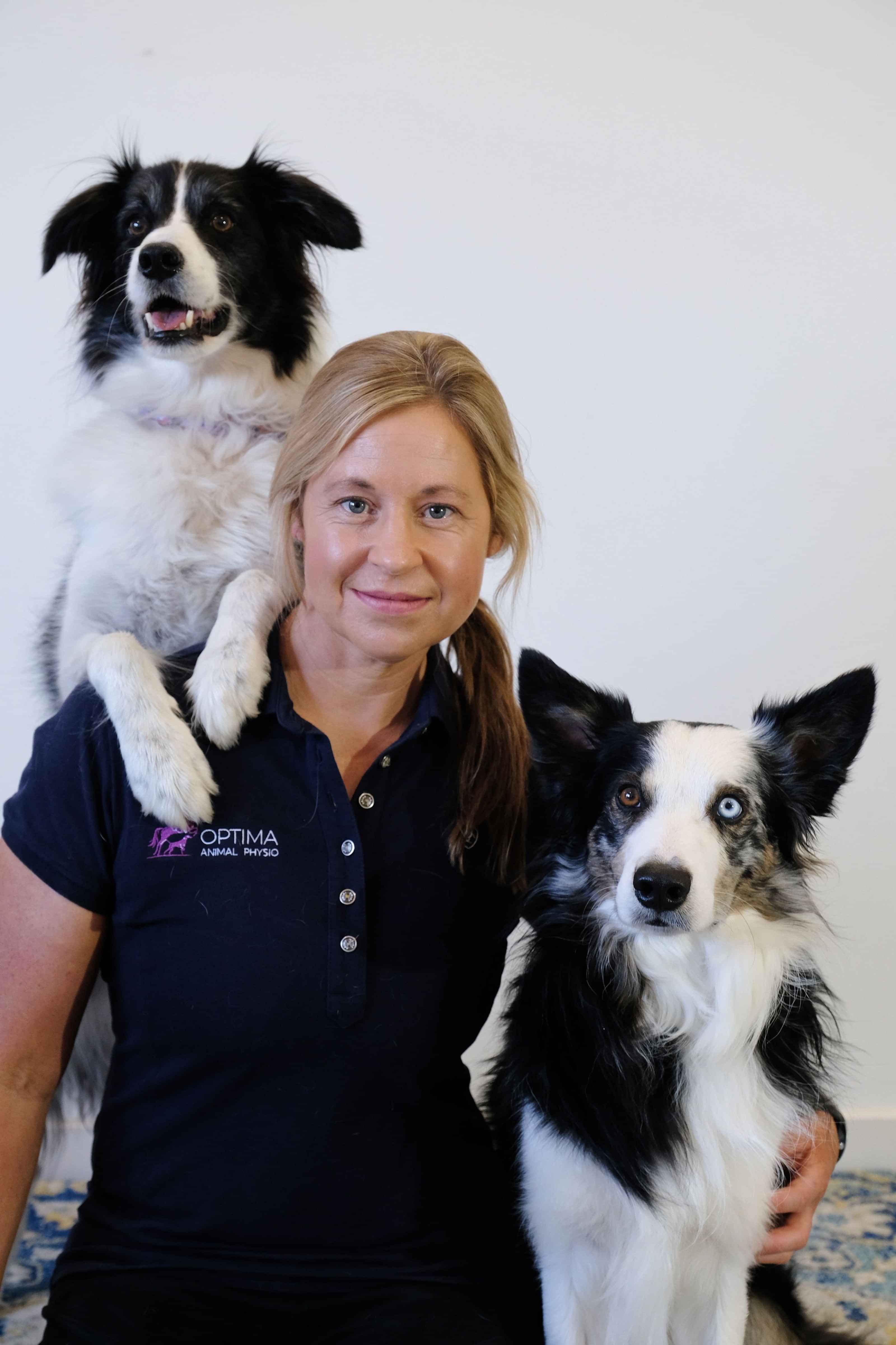 Australian Animal Physiotherapist Katrinka Geelen with two dogs 