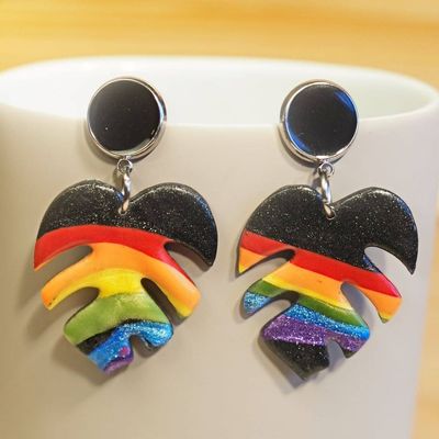 Pride Dark Rainbow Monstera Dangles