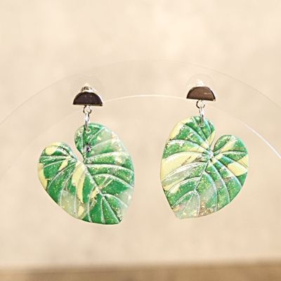 Variegated Heart Leaf Philodendron Earrings