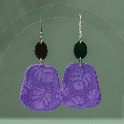 Purple Monstera stamped Dangles