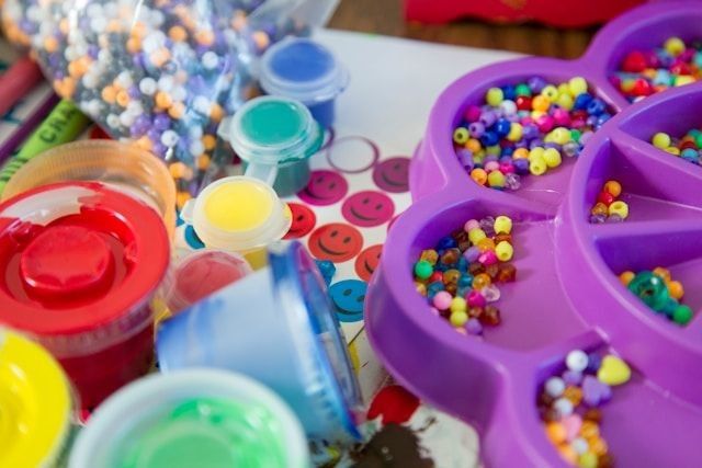 Bright art and craft supplies.