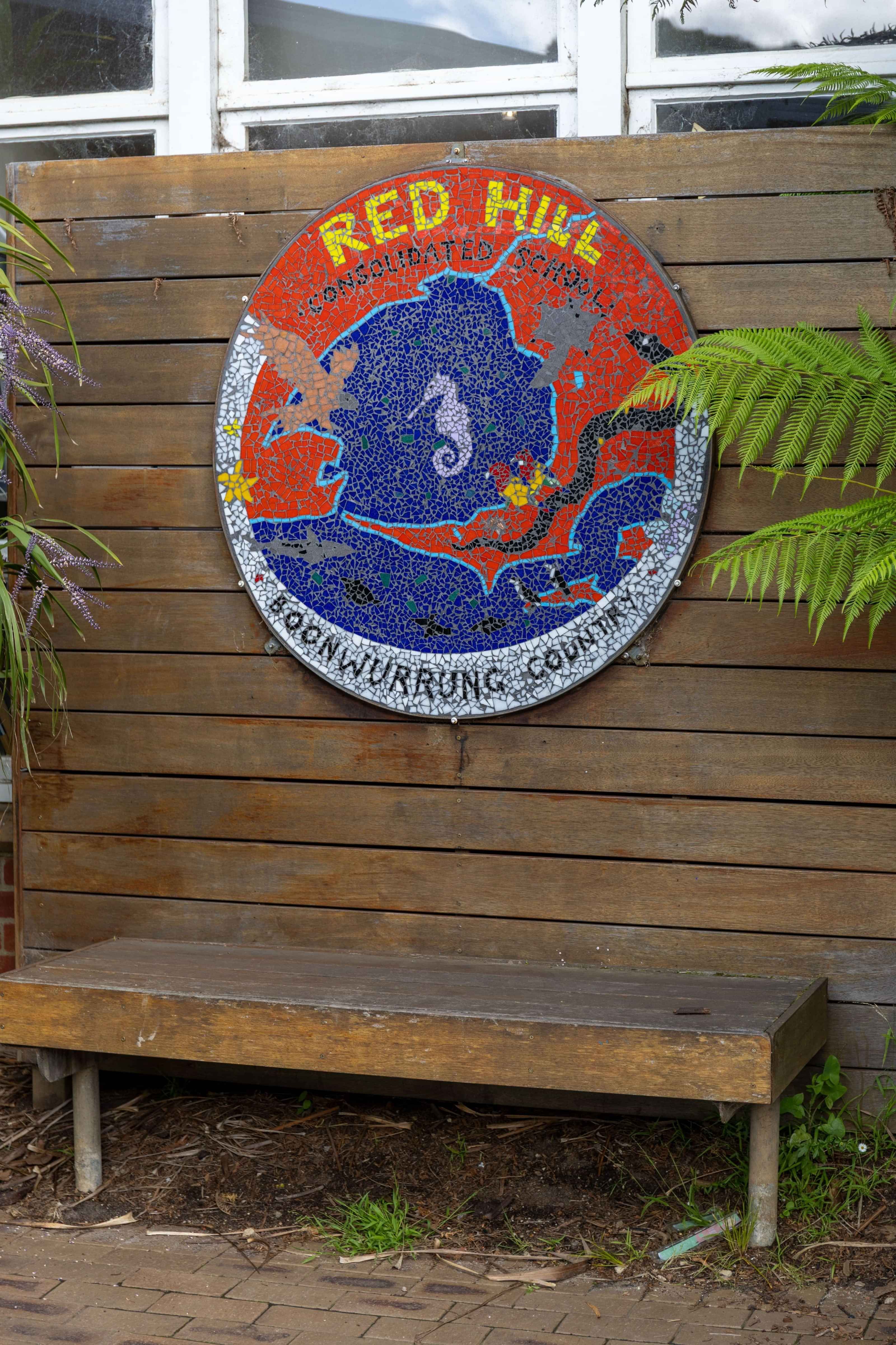 Mosaic art celebrating Red Hill Consolidated School in Boonwurrung Country.