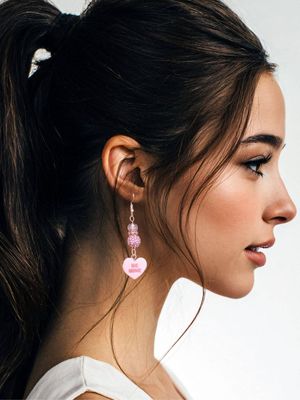 Be Mine - Pink Candy Heart Conversation Earrings