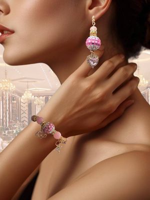 Belle at the Ball - Regency Sparkle Set | Pink Crystal Heart Bracelet &amp; Earrings