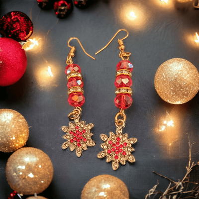 Holiday Sparkle Red Crystal Snowflake Earrings