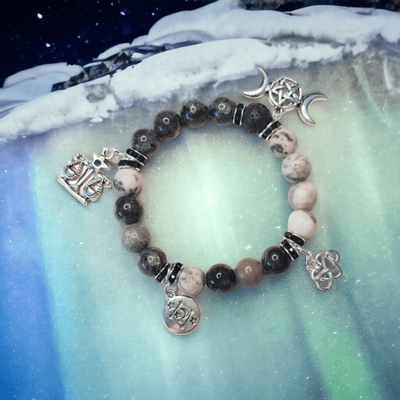 Libra Harmony Bracelet: Pink Zebra Jasper &amp; Labradorite with Cosmic Charms
