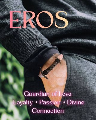 Eros Men's Bracelet - Rose Quartz &amp; Lava Rock Jewelry | Silver Wing Charm | Greek Mythology Gift | S