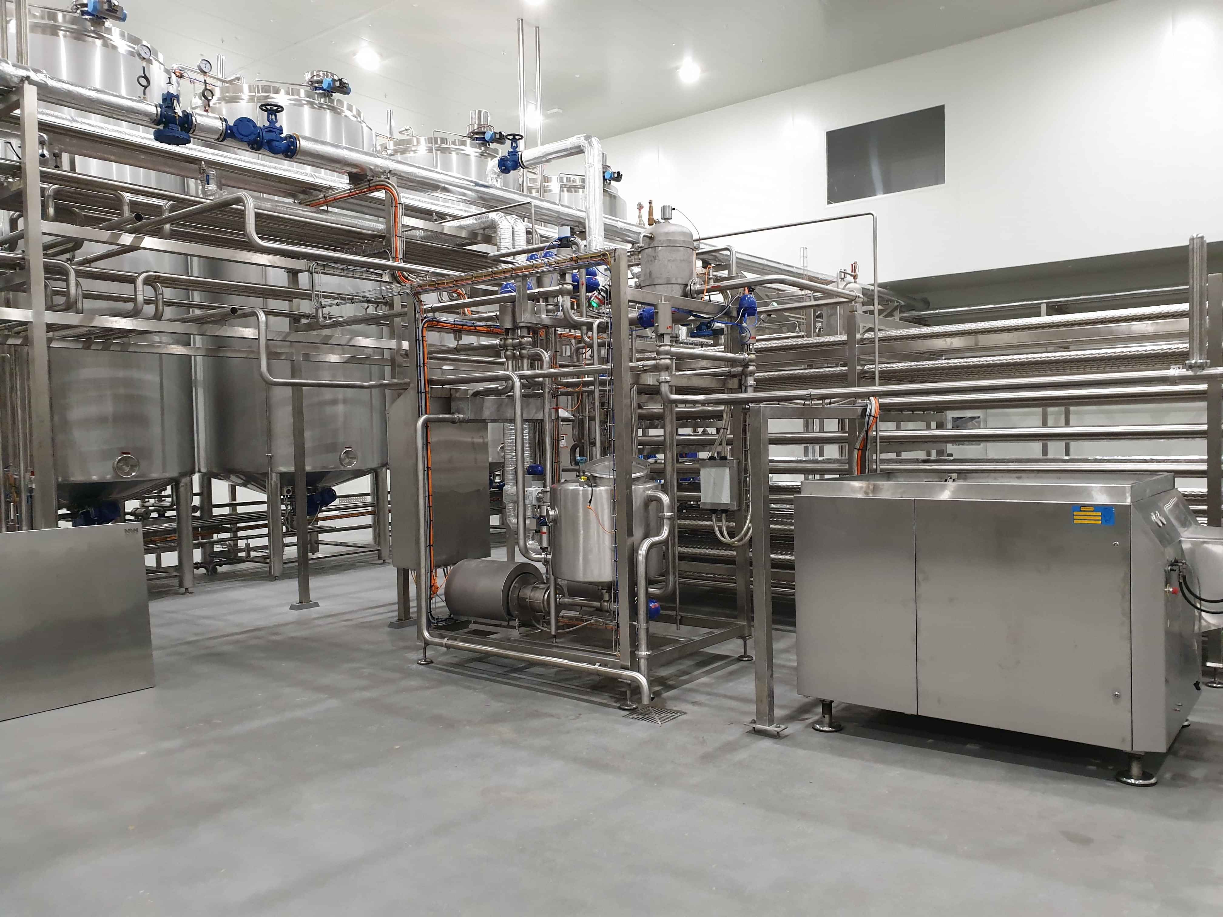 Stainless steel brewhouse installation for a craft brewery production facility